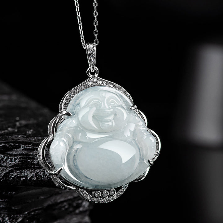 Collana con ciondolo Buddha Stones in argento sterling 925 con Buddha che ride e giada naturale - image 2