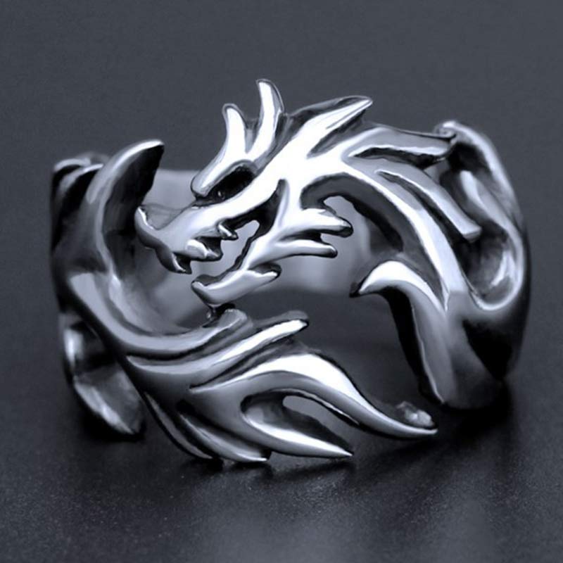 Anello regolabile con motivo a drago Buddha Stones, protezione e forza