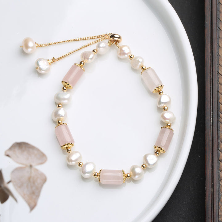 Buddha Stones Braccialetto portafortuna con perle di cristallo rosa e avventurina verde - Cristallo rosa e perla - image 8