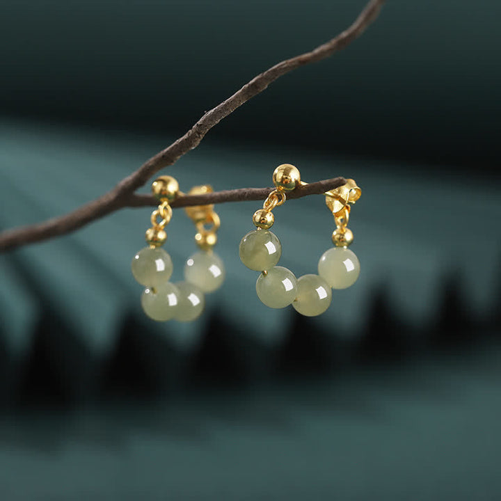 Orecchini in argento sterling 925 con perline di agata rossa e giada di Hetian