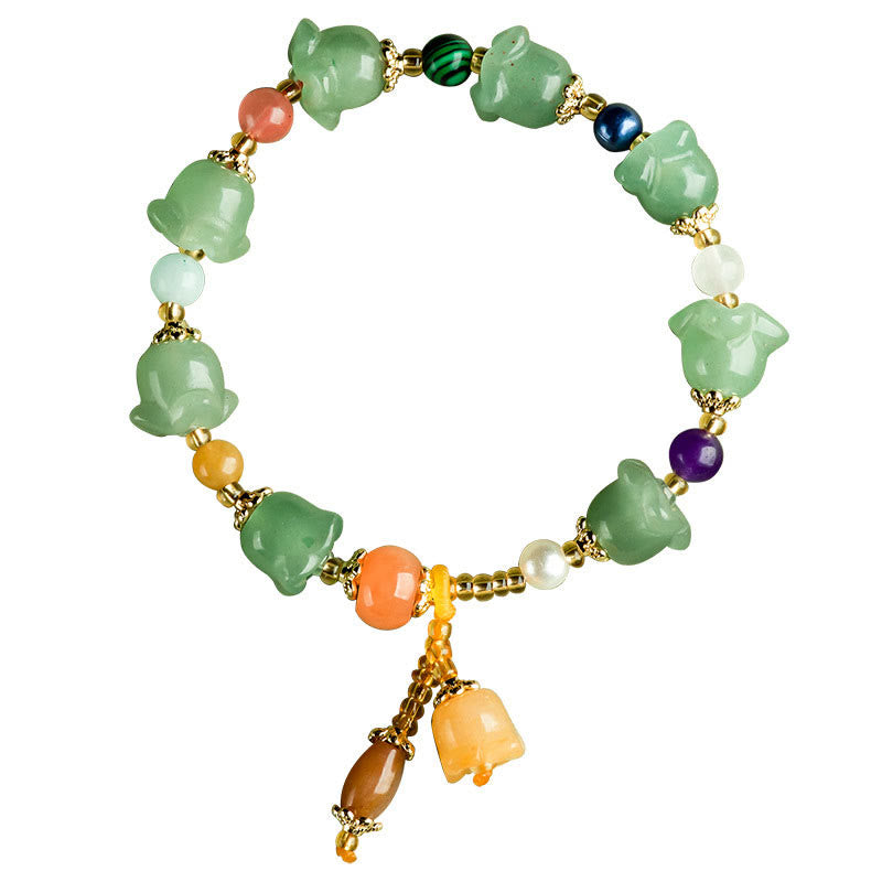 Braccialetto della fortuna con fiore di magnolia, avventurina verde Buddha Stones