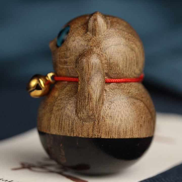 Buddha Stones Mini Gatto Fortunato Gattino Phoebe Zhennan Decorazione di Benedizione del Legno