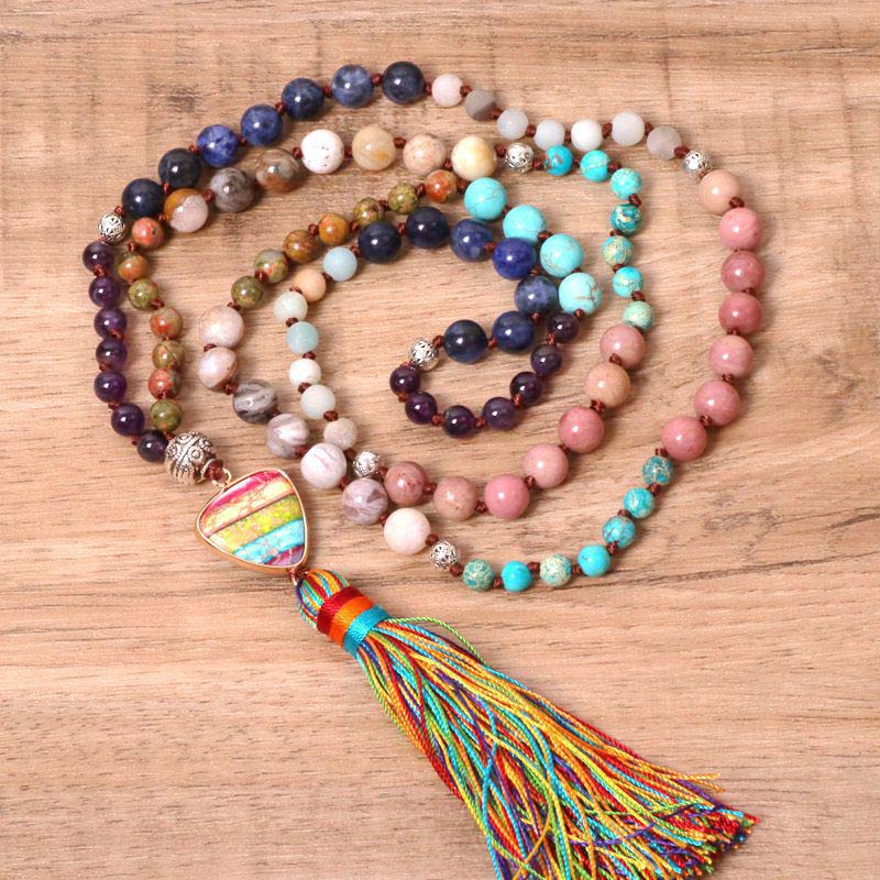 Collana di equilibrio in turchese tibetano, lazurite, diaspro zebrato