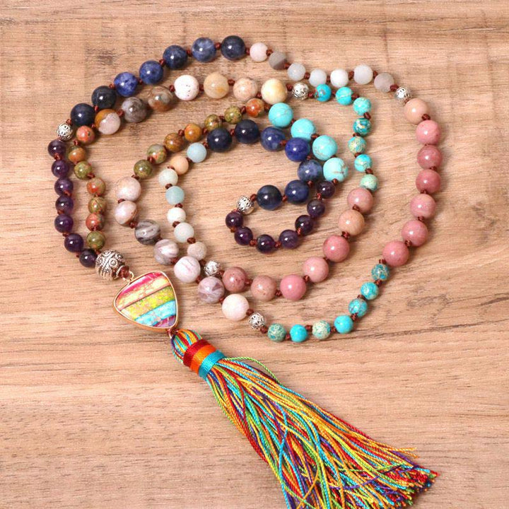 Collana di equilibrio in turchese tibetano, lazurite, diaspro zebrato