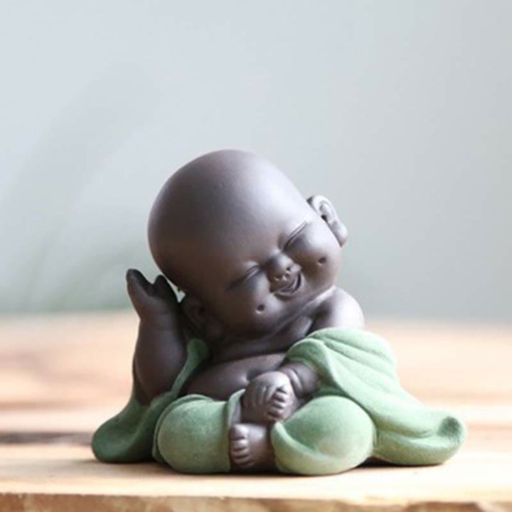 Buddha Stones Buddha sempre sorridente che ride Ricchezza Fortuna Argilla viola Statua di Maitreya Decorazione - Buddha verde felice che ride - image 15