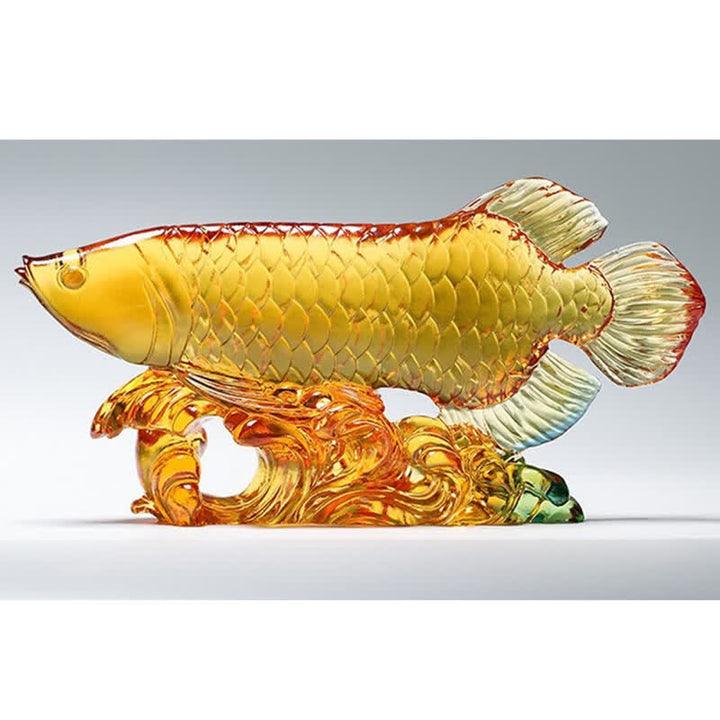 Pezzo d'arte fatto a mano in cristallo Liuli Koi Fish, decorazione per ufficio e casa