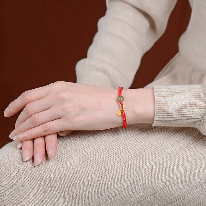 Braccialetto in corda rossa con Buddha Stones in argento sterling 925 e giada di Hetian, benedizione e ricchezza