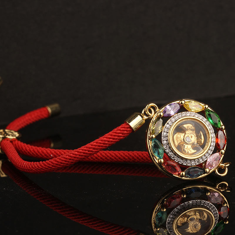 Buddha Stones Zircone colorato Rame Ricchezza Fortuna Rotazione Bracciale Collana Pendente
