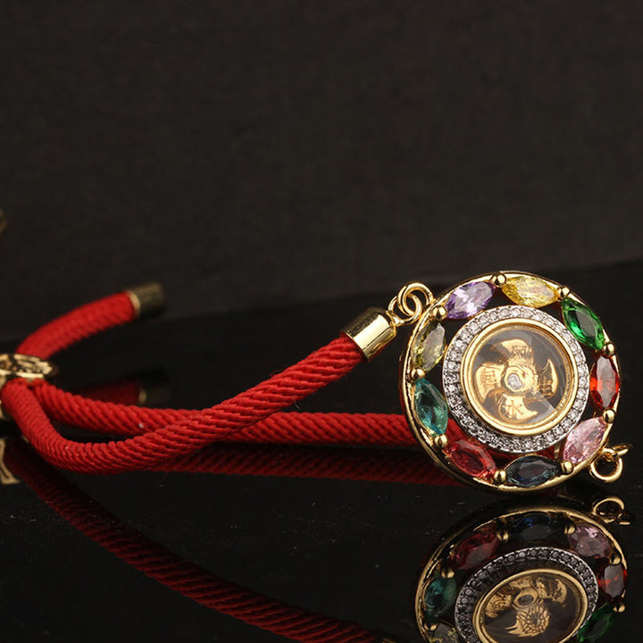 Buddha Stones Zircone colorato Rame Ricchezza Fortuna Rotazione Bracciale Collana Pendente