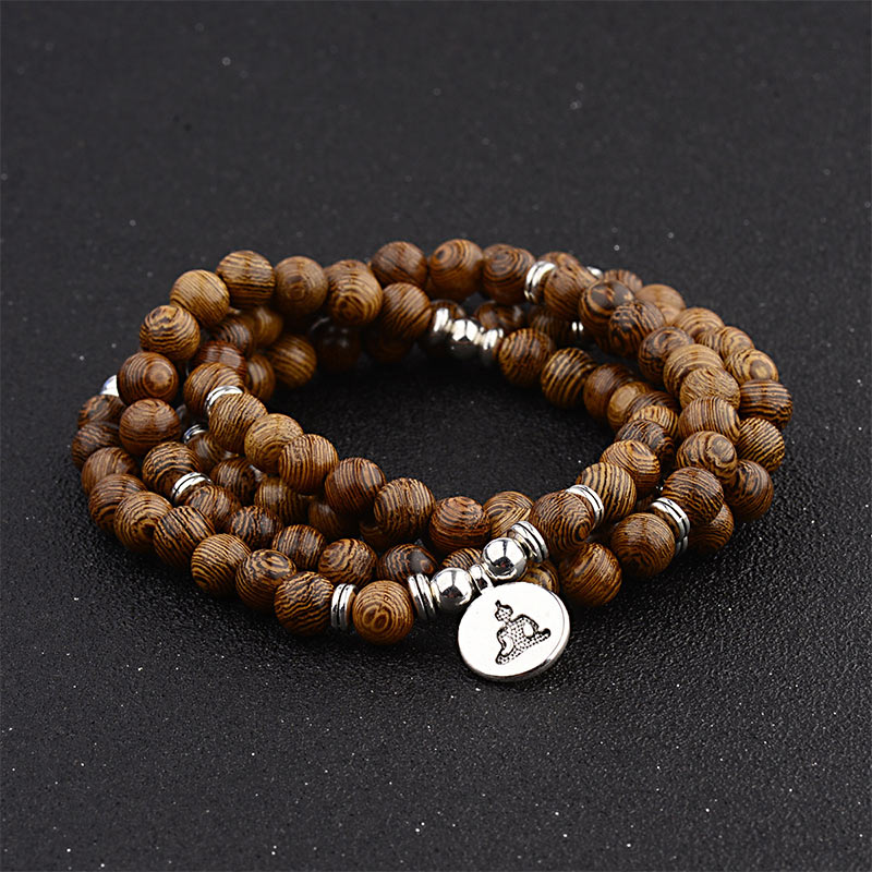 Braccialetto in legno tibetano Buddha Stones Mala con Buddha di loto - image 3