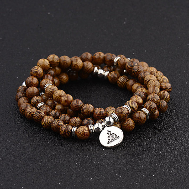 Braccialetto in legno tibetano Buddha Stones Mala con Buddha di loto - image 3