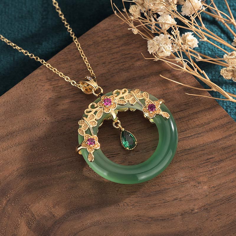 Collana con ciondolo di guarigione in giada ciano rotonda naturale Buddha Stones