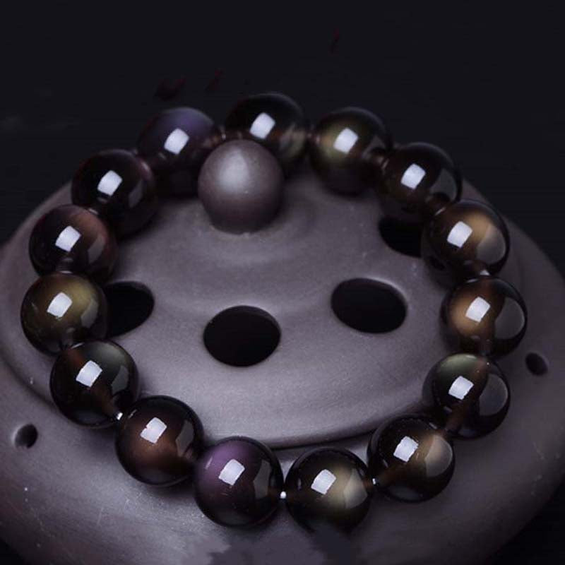 Braccialetto positivo in ossidiana arcobaleno naturale Buddha Stones