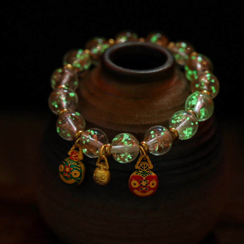 Braccialetto di successo con perline di vetro fluorescente luminoso Liuli, ciondolo famiglia bestia che deglutisce Buddha Stones