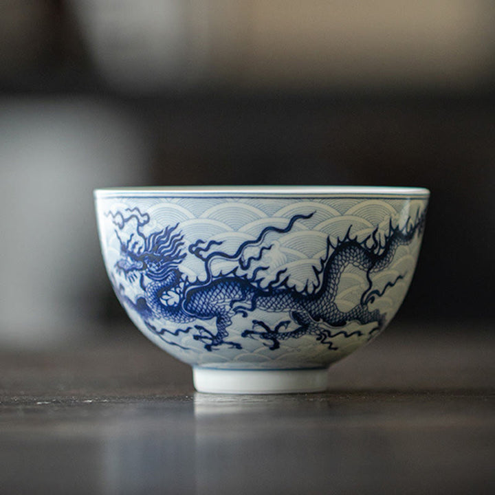 Tazze da tè in ceramica con motivo drago blu Buddha Stones Kung Fu