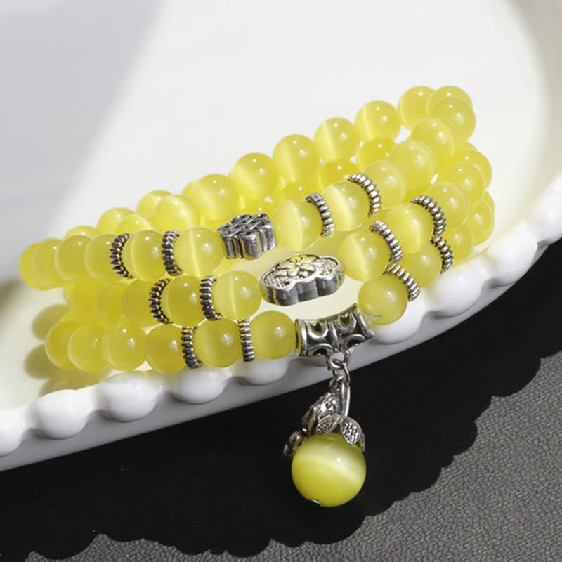 Braccialetto triplo avvolgente con supporto PiXiu Cat Eye Buddha Stones
