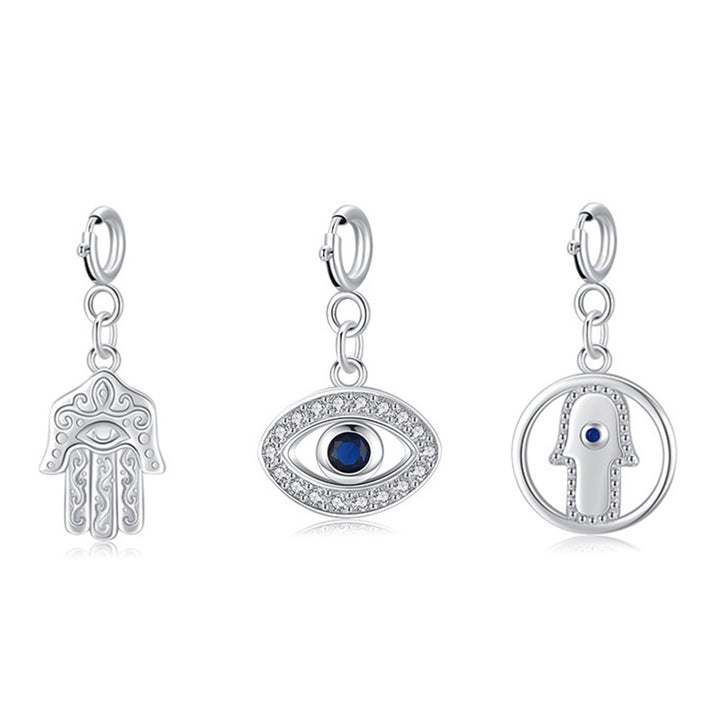 Collana con ciondolo a forma di catena con simbolo Hamsa e occhio maligno in argento sterling 925, prosperità e fortuna - image 0