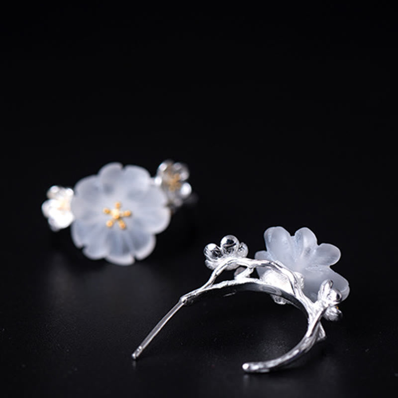 Orecchini Buddha Stones in argento sterling 925 con fiori di prugna e benedizione floreale