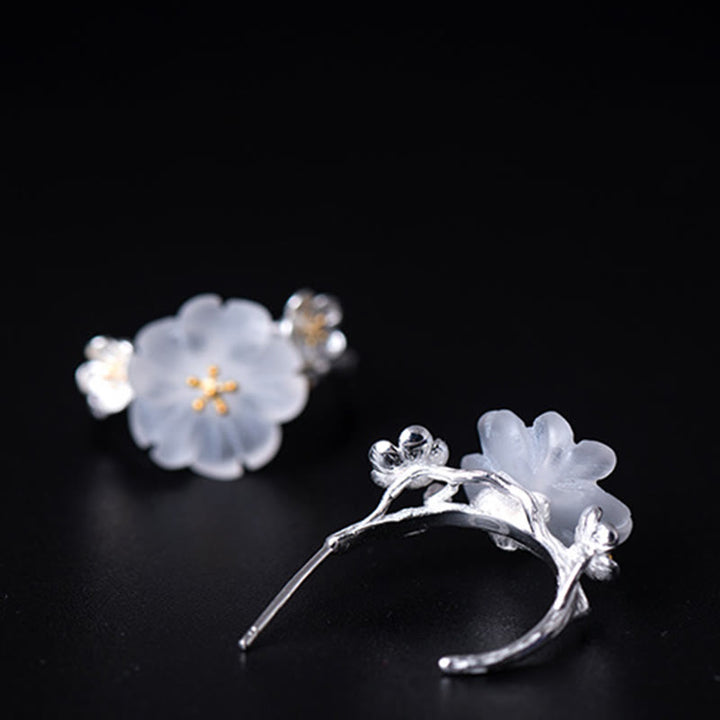 Orecchini Buddha Stones in argento sterling 925 con fiori di prugna e benedizione floreale