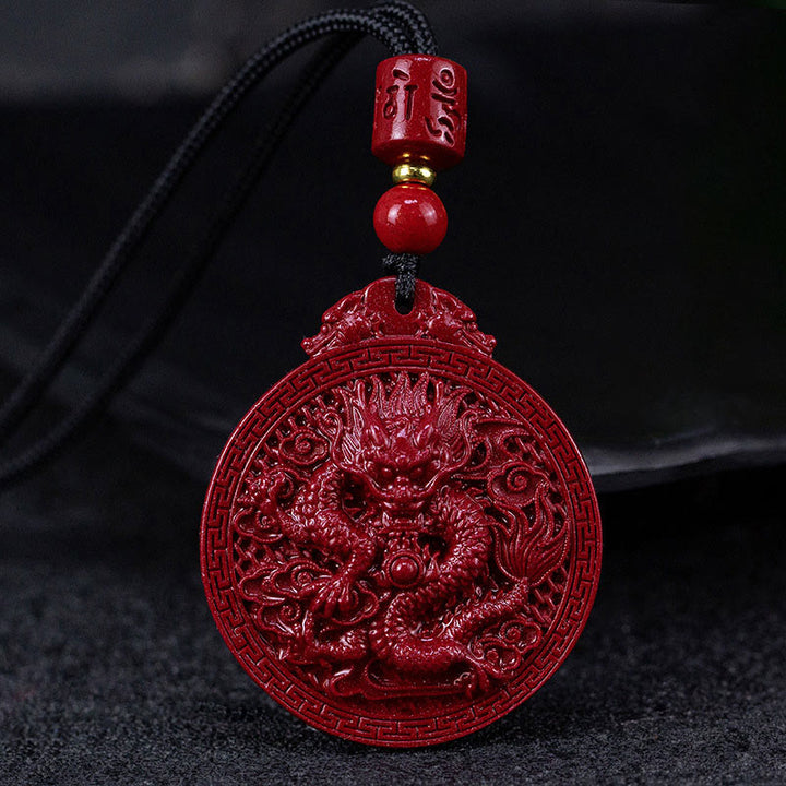 Collana con ciondolo di protezione del drago in cinabro naturale dell'anno del drago di Buddha Stones
