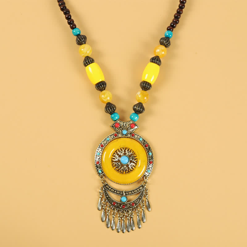 Perline retrò tibetane con nappa per capelli, accessori per capelli - Nappe rotonde - Giallo - image 10
