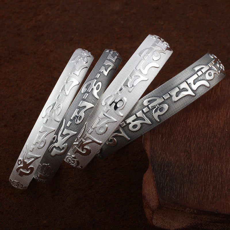 Braccialetto di preghiera di meditazione in rame bianco tibetano sanscrito Buddha Stones