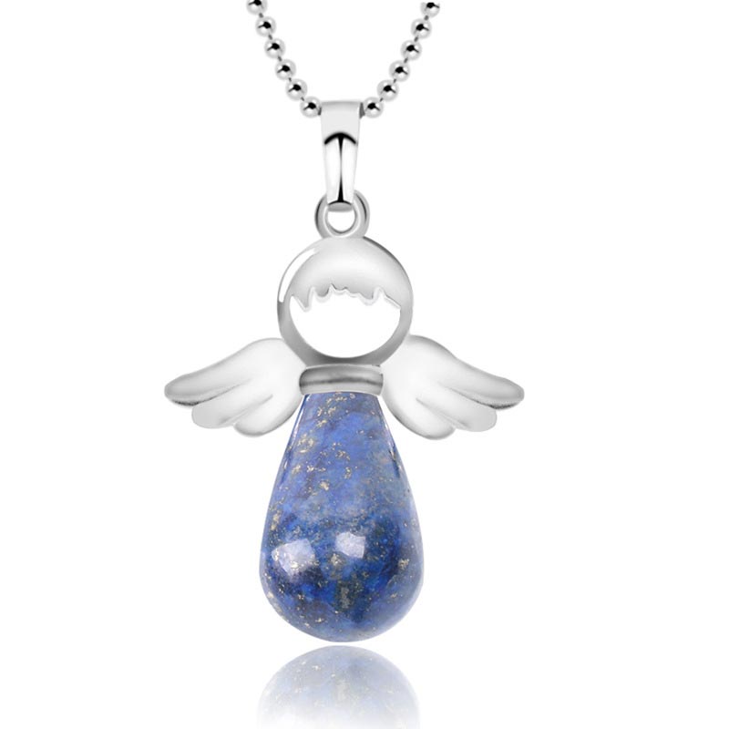 Collana con ciondolo portafortuna in cristallo naturale con piccole ali d'angelo Buddha Stones