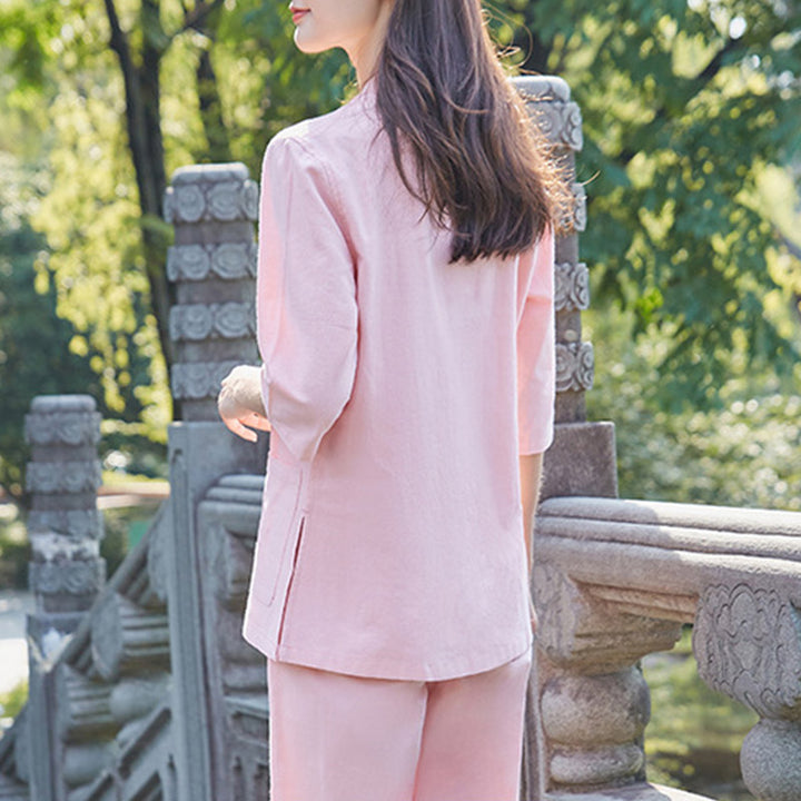 Buddha Stones Spirituale Zen Pratica Yoga Meditazione Preghiera Uniforme Cotone Lino Abbigliamento Donna Set