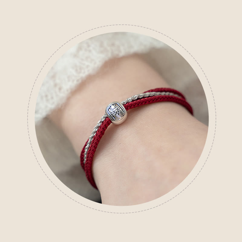 Braccialetto in corda con Buddha Stones in argento sterling 925 tibetano Zakiram, dea della ricchezza e della fortuna