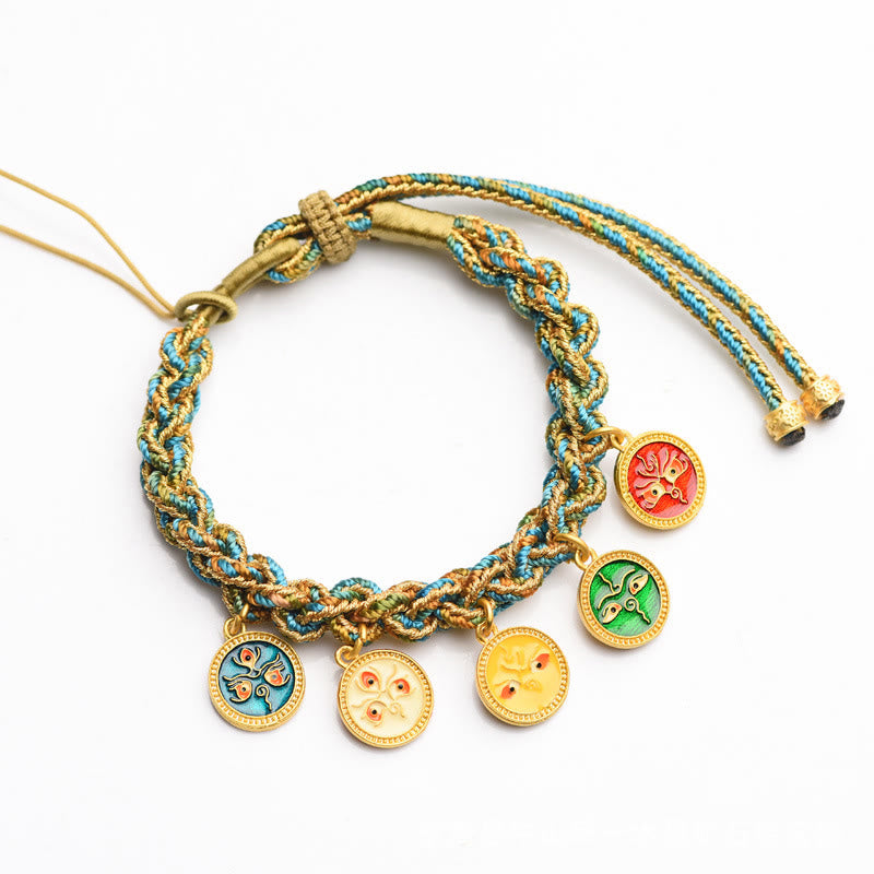 Braccialetto intrecciato a mano con corda intrecciata , Buddha Stones tibetane, cinque divinità della ricchezza e della fortuna
