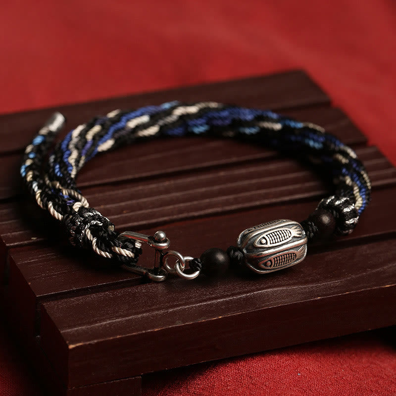 Braccialetto con treccia a nodo con pesce koi in argento sterling 925 Buddha Stones Wealth Reincarnation
