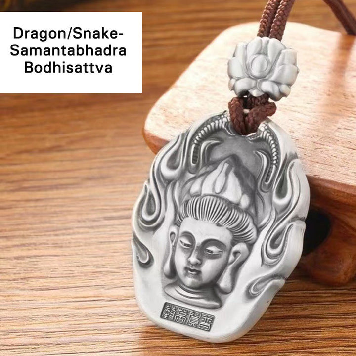 Buddha Stones Zodiaco cinese Buddha natale Om Mani Padme Hum Loto Compassione Collana pendente - Drago/Serpente-Samantabhadra Bodhisattva - image 14