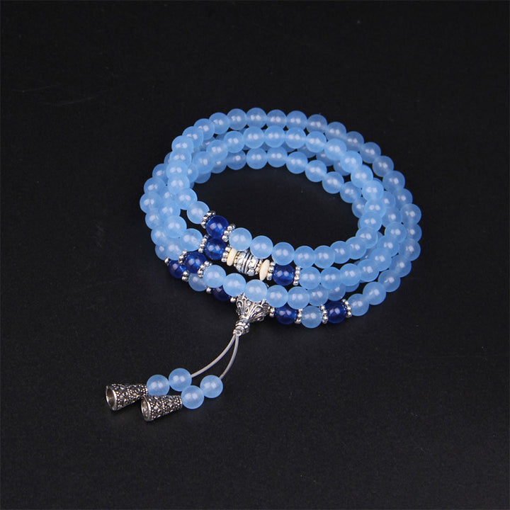 Buddha Stones 108 Perle Bracciale Mala di Cristallo Blu per Guarigione
