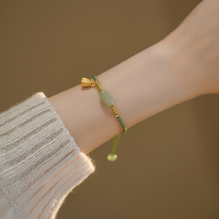 Braccialetto con ciondolo a forma di corda con Buddha Stones , ciondolo a forma di loto, giada e ciondolo per la pace