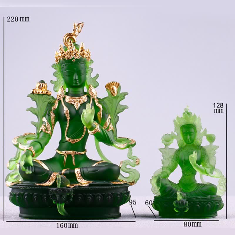 Buddha Stones Bodhisattva Tara Verde Fatto a Mano Liuli Cristallo Arte Pezzo Protezione Casa Ufficio Statua Decorazione - image 18