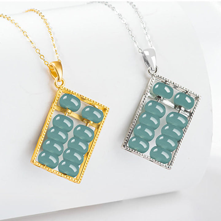 Collana con ciondolo Buddha Stones in argento sterling 925 con motivo abaco in giada naturale e motivo abbondanza
