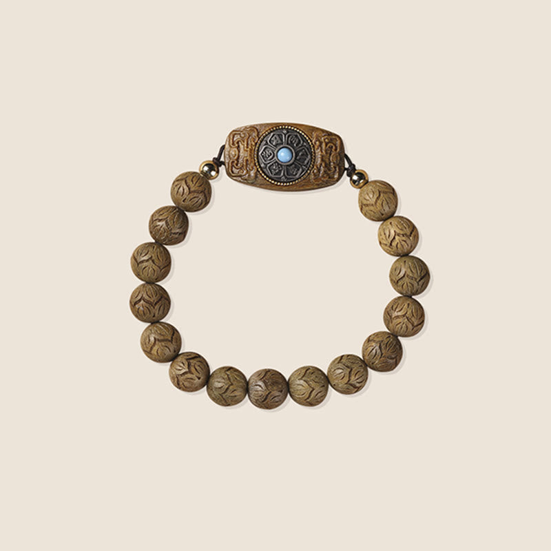 Braccialetto rilassante Om Mani Padme Hum in legno di sandalo verde e legno di ebano e sandalo Buddha Stones
