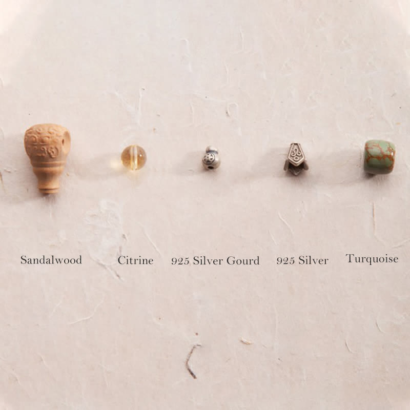 Buddha Stones 108 Mala Beads 925 Sterling Silver Citrino Sandalo Turchese Protezione Bracciale Prosperità - image 12