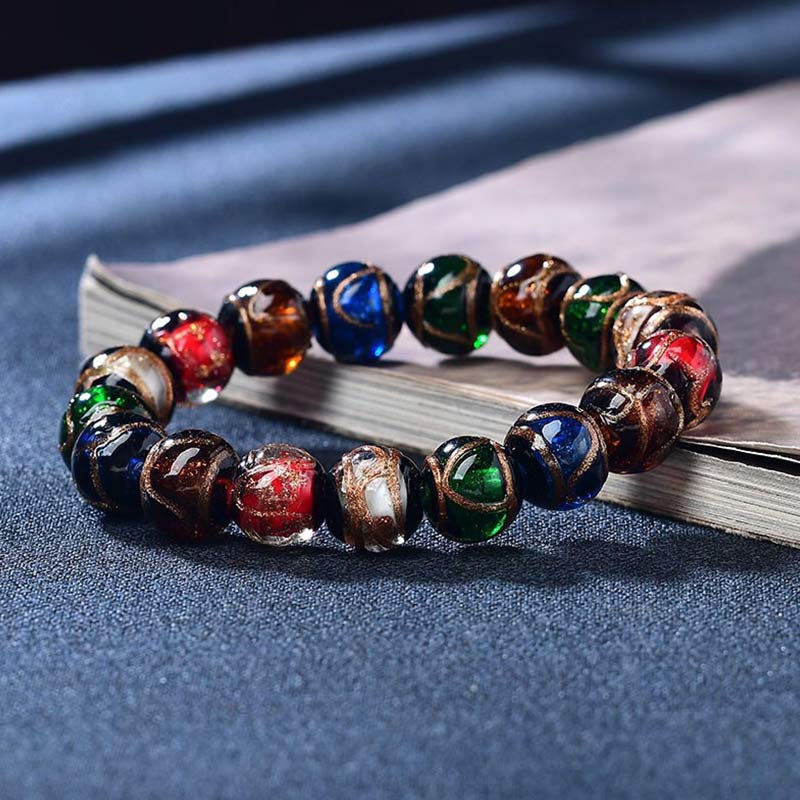 Braccialetto della fortuna con perline di vetro colorate Liuli Buddha Stones