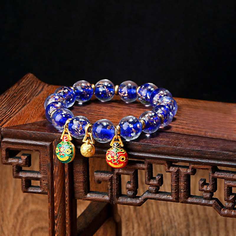 Braccialetto di successo con perline di vetro fluorescente luminoso Liuli, ciondolo famiglia bestia che deglutisce Buddha Stones