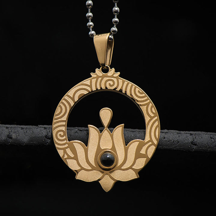 Collana con ciondolo in acciaio al titanio e pietre Buddha Stones , proiezione dell'illuminazione, Shurangama Mantra