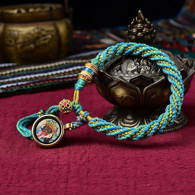 Braccialetto con ciondolo a forma di ruota di preghiera con ciondolo a forma di Thangka, fatto a mano in tibetano, con Buddha Stones