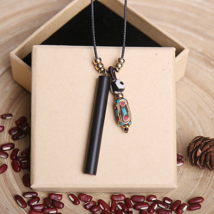 Collana con ciondolo in legno di ebano tibetano Dzi Bead Peace Calm