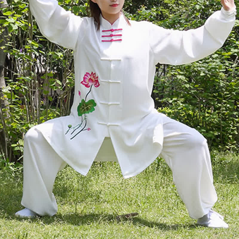 Buddha Stones Fiore di Loto Foglia Modello Tai Chi Meditazione Preghiera Spirituale Zen Pratica Abbigliamento Set da Donna - image 10