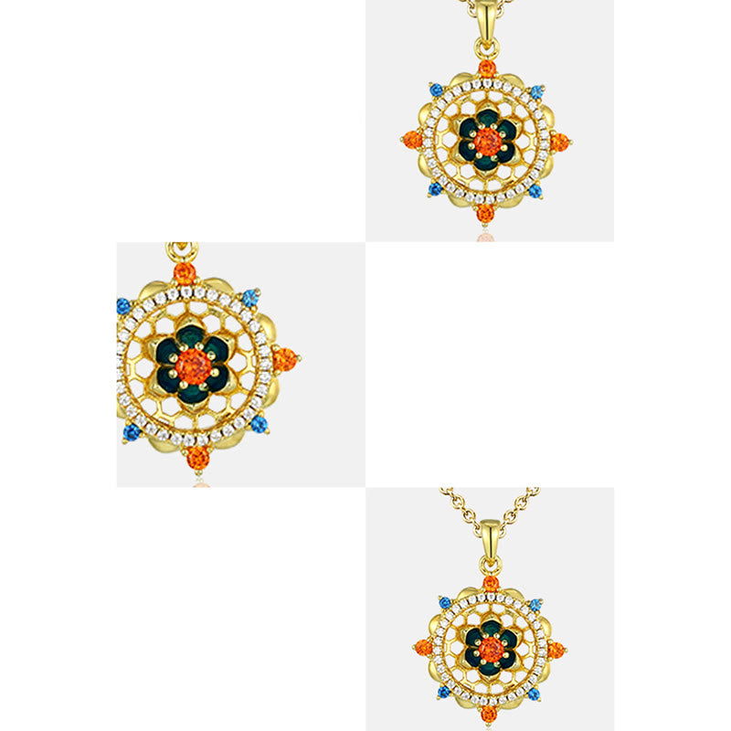 Collana con ciondolo Buddha Stones in argento sterling 925 con fiore di loto e zircone colorato, nuovo inizio