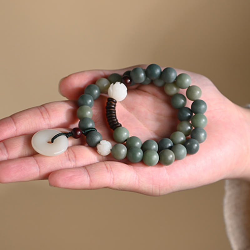 Braccialetto doppio giro Buddha Stones Cyan Bodhi Seed Lotus Jade Peace Buckle Wisdom