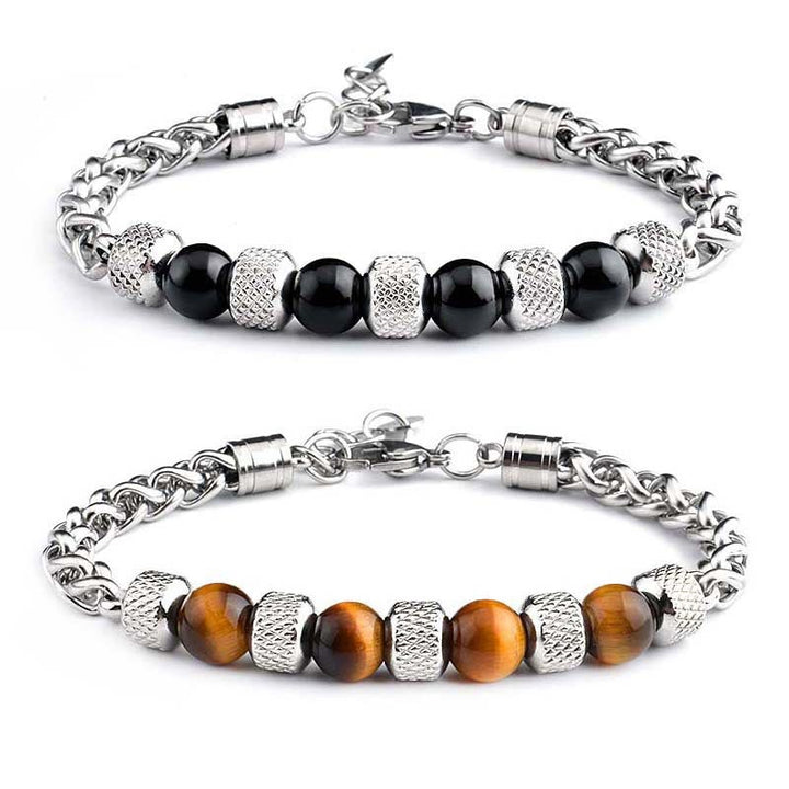 Buddha Stones Bracciale coraggio con perline in occhio di tigre e onice nero - image 0