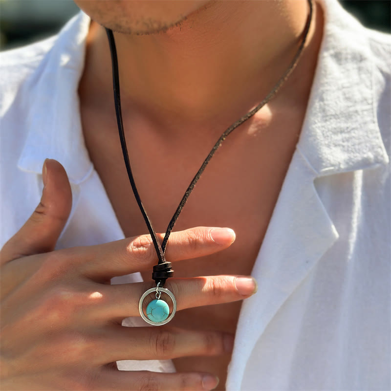 Collana con ciondolo in pietra turchese rotonda con pietre Buddha Stones e forza di protezione
