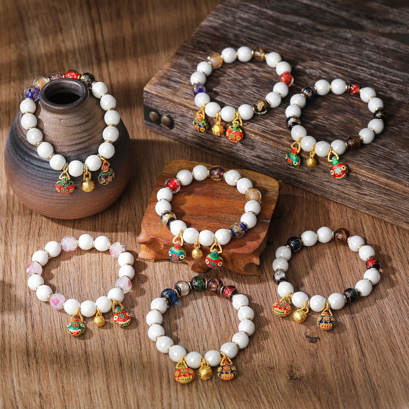 Buddha Stones Oro Deglutizione Bestia Famiglia Ciondolo Liuli Vetro Colorato Porcellana Perlina Braccialetto Fortuna