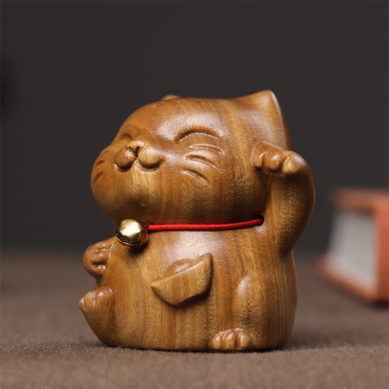 Buddha Stones Sandalo verde Piccolo Mini Carino Gatto Fortunato Pace Decorazioni - image 9